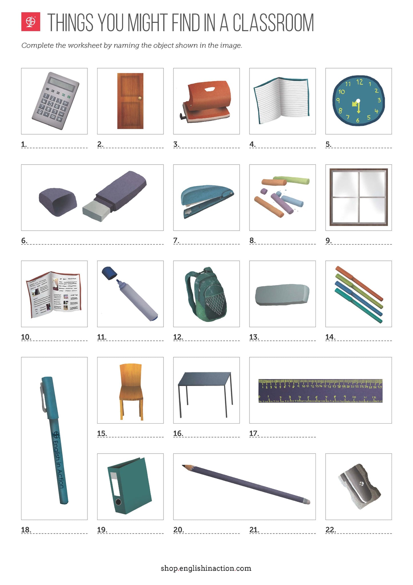 Classroom Objects Vocabulary Bundle | ESL Poster, Flashcards and Worksheet - TEFL-Toolkit.com