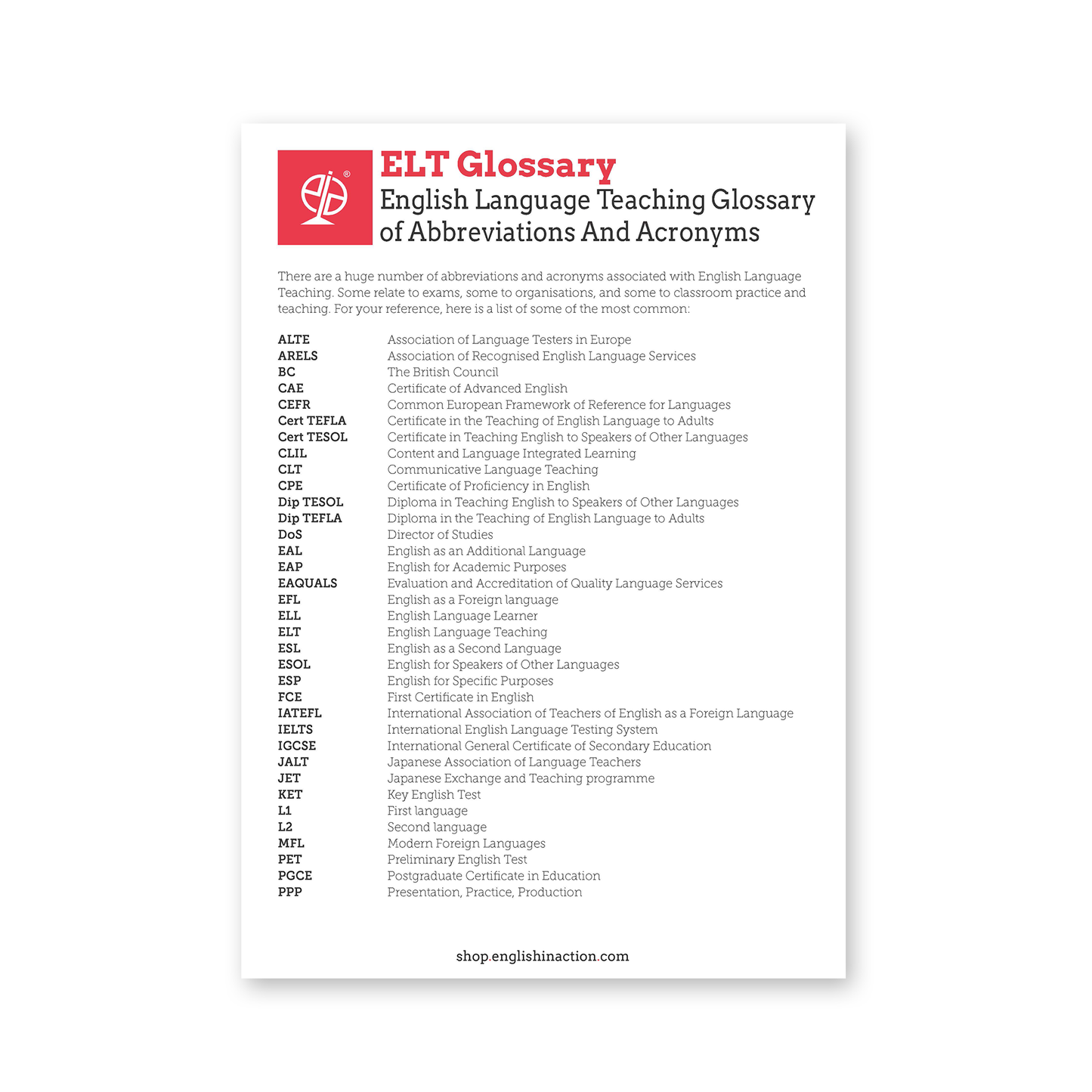 ELT Glossary of Abbreviations and English Exams | EFL Resource