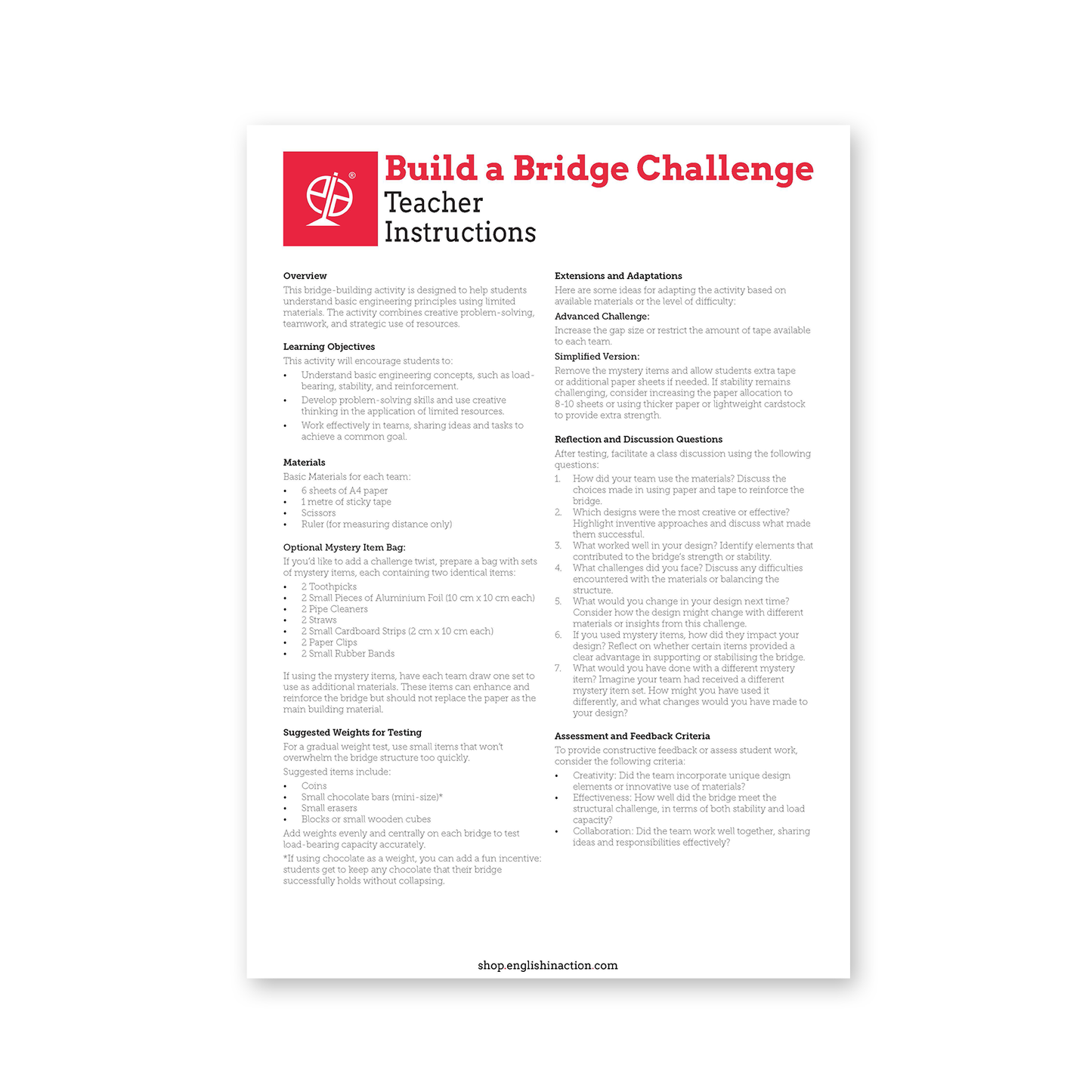 Exploring Bridges Text and Construction Challenge | EFL Resource