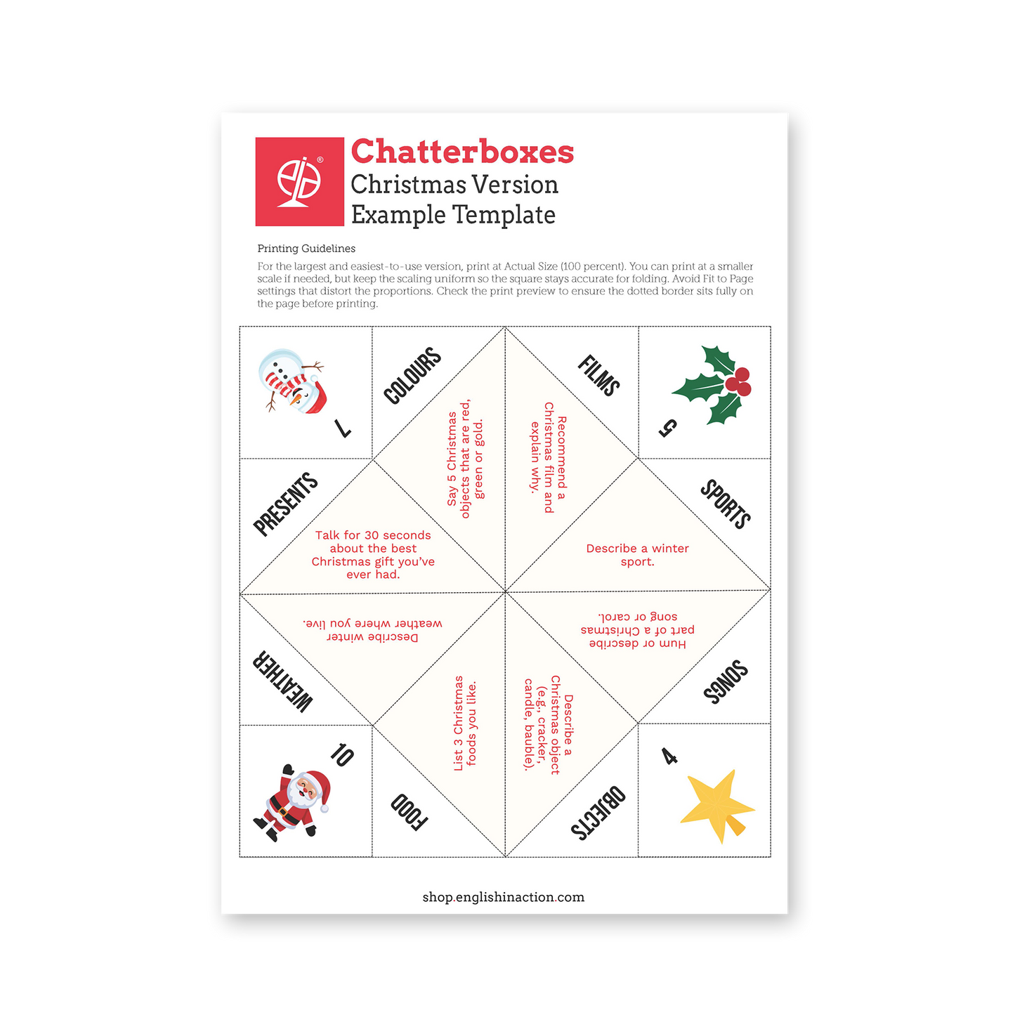 Christmas Chatterboxes | Christmas EFL Speaking and Vocabulary Game