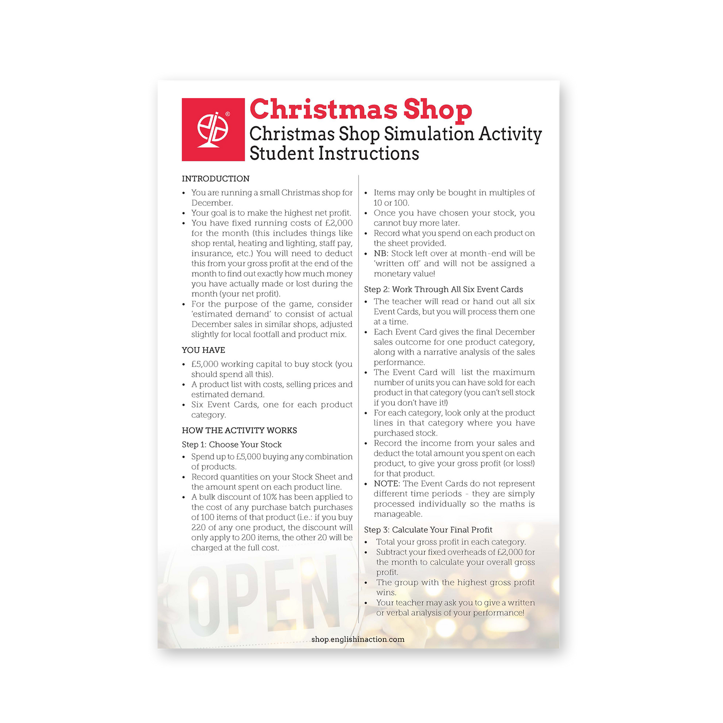 Christmas Shop Simulation | Seasonal Business Challenge for EFL Students