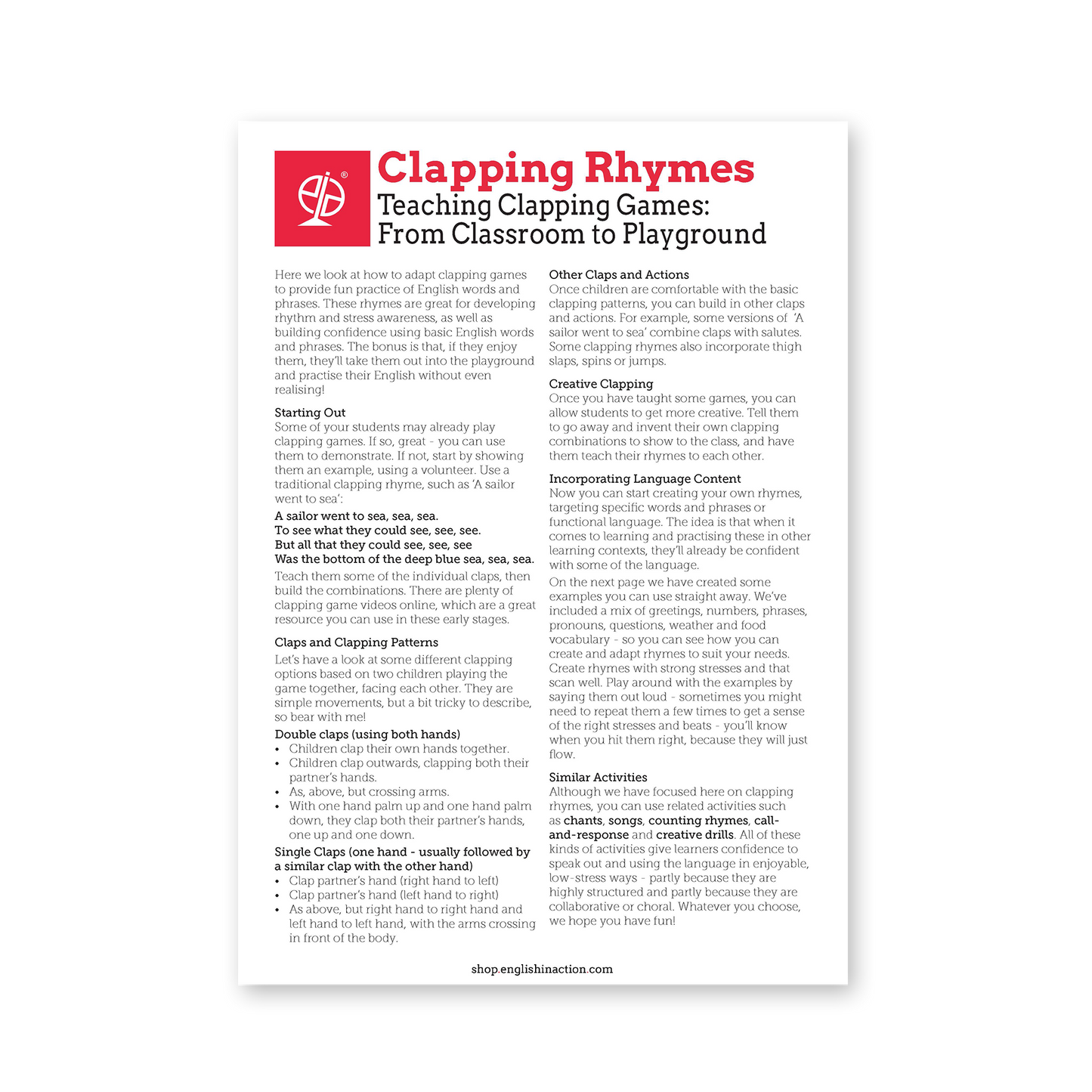 Clapping Rhymes | Rhythm and Speaking Activities for Young EFL Learners - TEFL-Toolkit.com