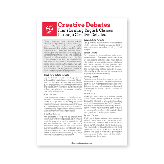 Creative Debates | ESL Classroom Debate Formats for Critical Thinking & Speaking Skills