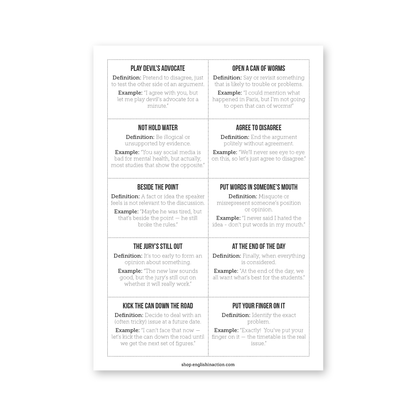 Debate Idioms | ESL Idiom Cards & Activities for Speaking, Persuasion and Fluency - TEFL-Toolkit.com