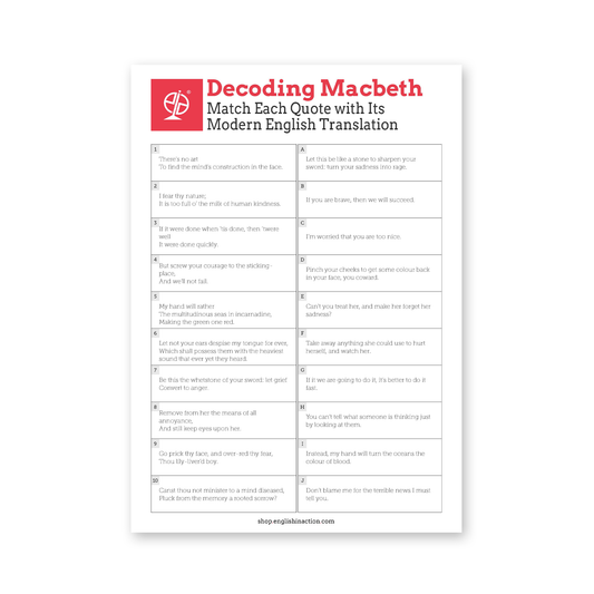 Decoding Macbeth | EFL Worksheet Matching Shakespeare Quotes with Modern English - TEFL-Toolkit.com