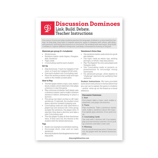 Discussion Dominoes | ESL Speaking Activity for Debates, Opinions & Teamwork