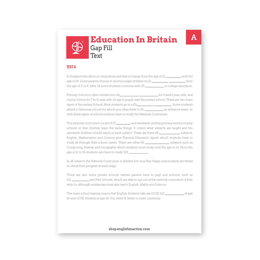 Education in Britain | Gap-Fill Worksheet | EFL Worksheet