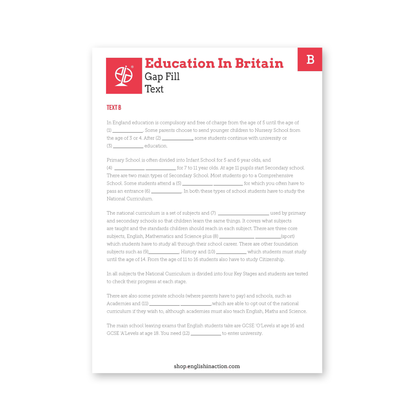 Education in Britain | Gap-Fill Worksheet | EFL Worksheet