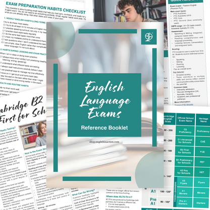 English Language Exams Reference Booklet | Cambridge, IELTS, PTE, TOEFL, TOEIC and More