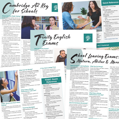 English Language Exams Reference Booklet | Cambridge, IELTS, PTE, TOEFL, TOEIC and More