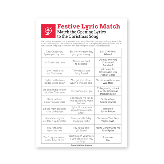 Festive Lyric Match | Christmas EFL Listening and Recall Activity