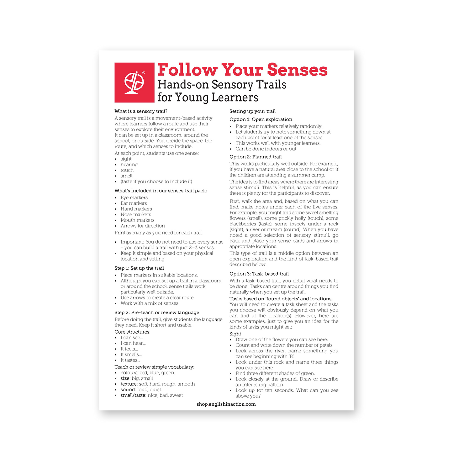Follow Your Senses | Sensory Trail Activities for Young EFL Learners - TEFL-Toolkit.com