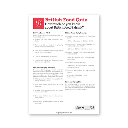 British Food Quiz | EFL Resource