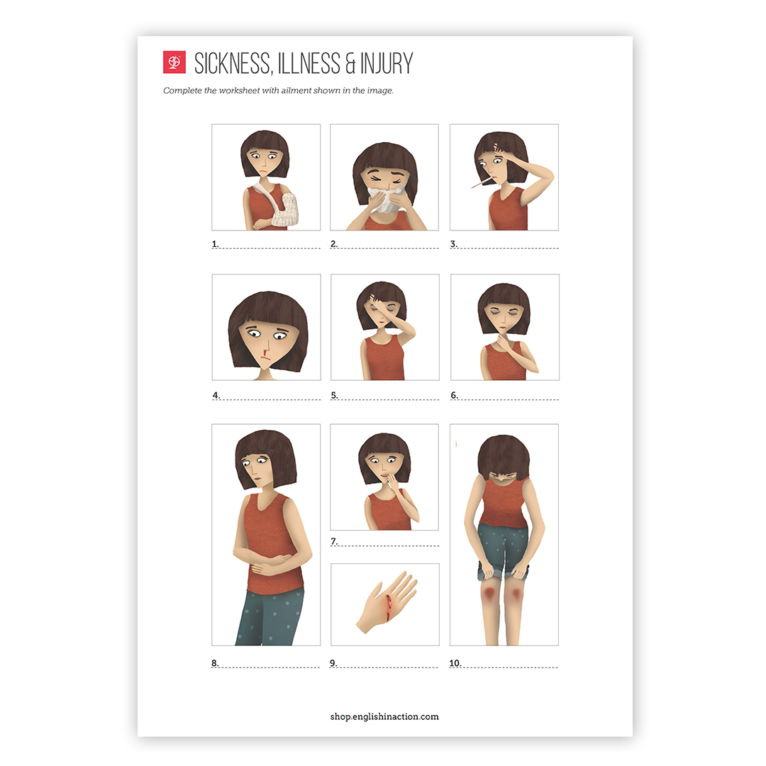Illness and Injury Vocabulary Bundle | ESL Poster, Flashcards and Worksheet - TEFL-Toolkit.com