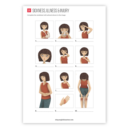 Illness and Injury Vocabulary Bundle | ESL Poster, Flashcards and Worksheet - TEFL-Toolkit.com