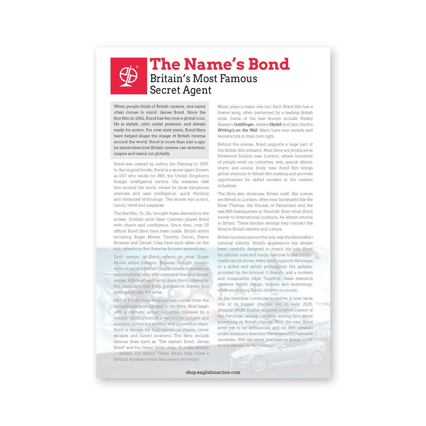 James Bond Text and Spy Test | Reading & Logic Activity for EFL Learners