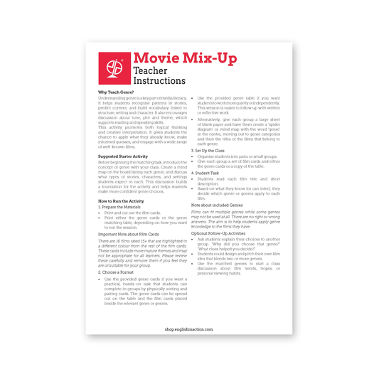 Movie Mix-Up | Genre Matching & Film Literacy Task for English Learners - TEFL-Toolkit.com