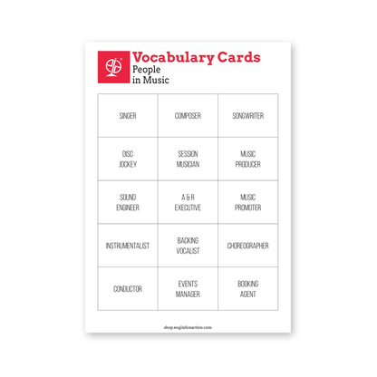 Music & Film Vocabulary | ESL Wordsearches, Crosswords & Printable Cards - TEFL-Toolkit.com