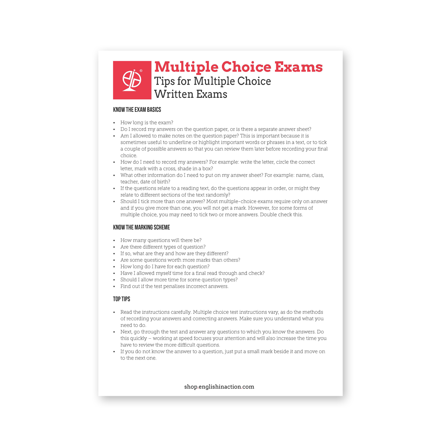 Tips for Multiple-Choice Written Exams | EFL Worksheet