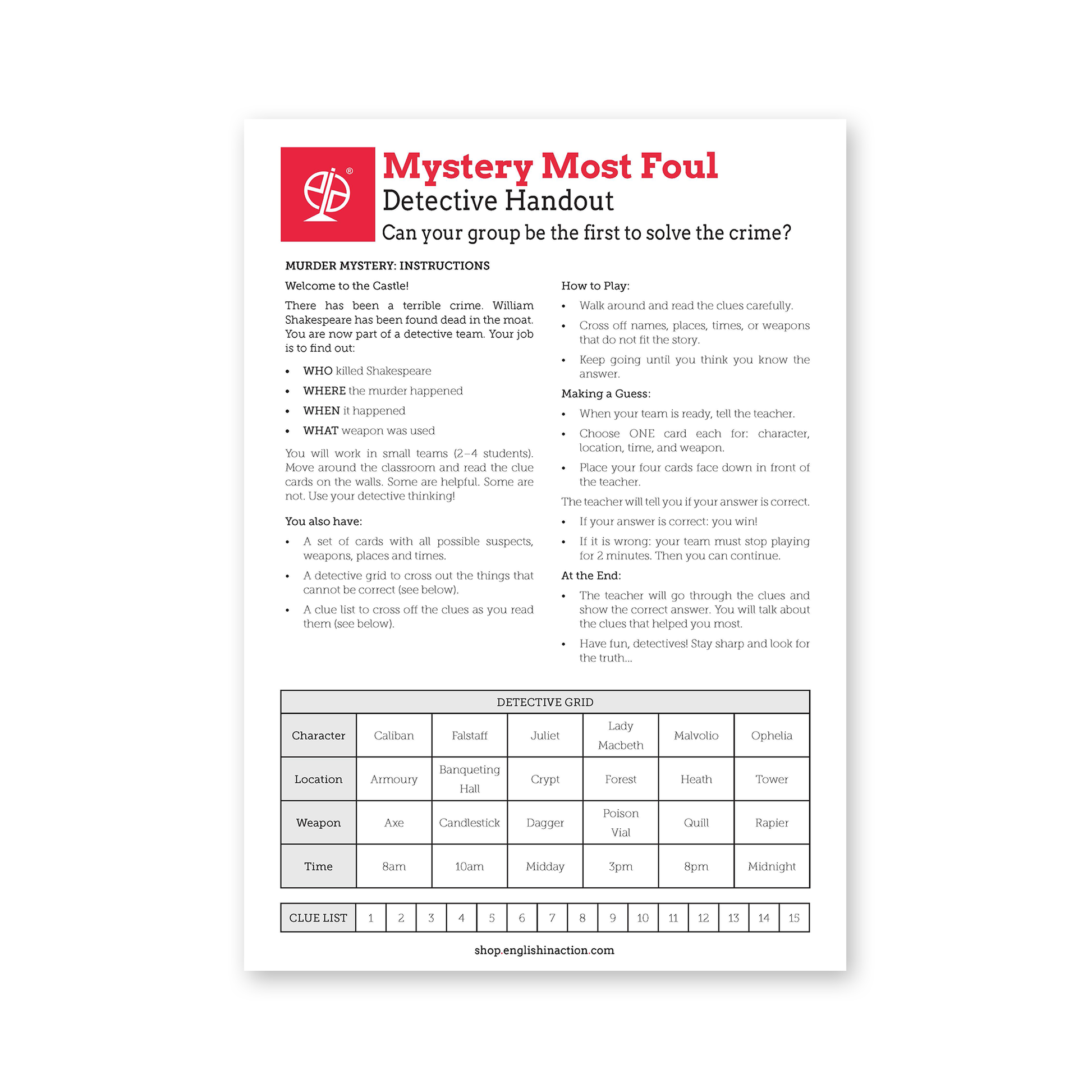 Mystery Most Foul | Shakespeare-Themed EFL Murder Mystery Activity - TEFL-Toolkit.com