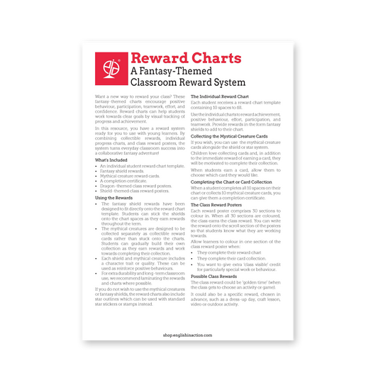 Reward Charts | Fantasy-Themed Classroom Reward System for Young Learners - TEFL-Toolkit.com