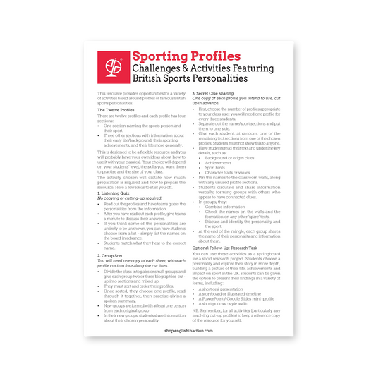 Sporting Profiles | British Athletes Biography Cards and Classroom Ideas