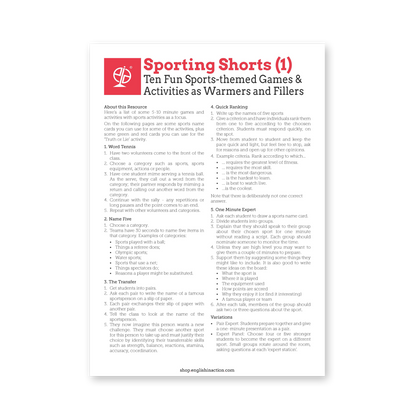Sporting Shorts | Sports Warm Up and Filler Activities for EFL