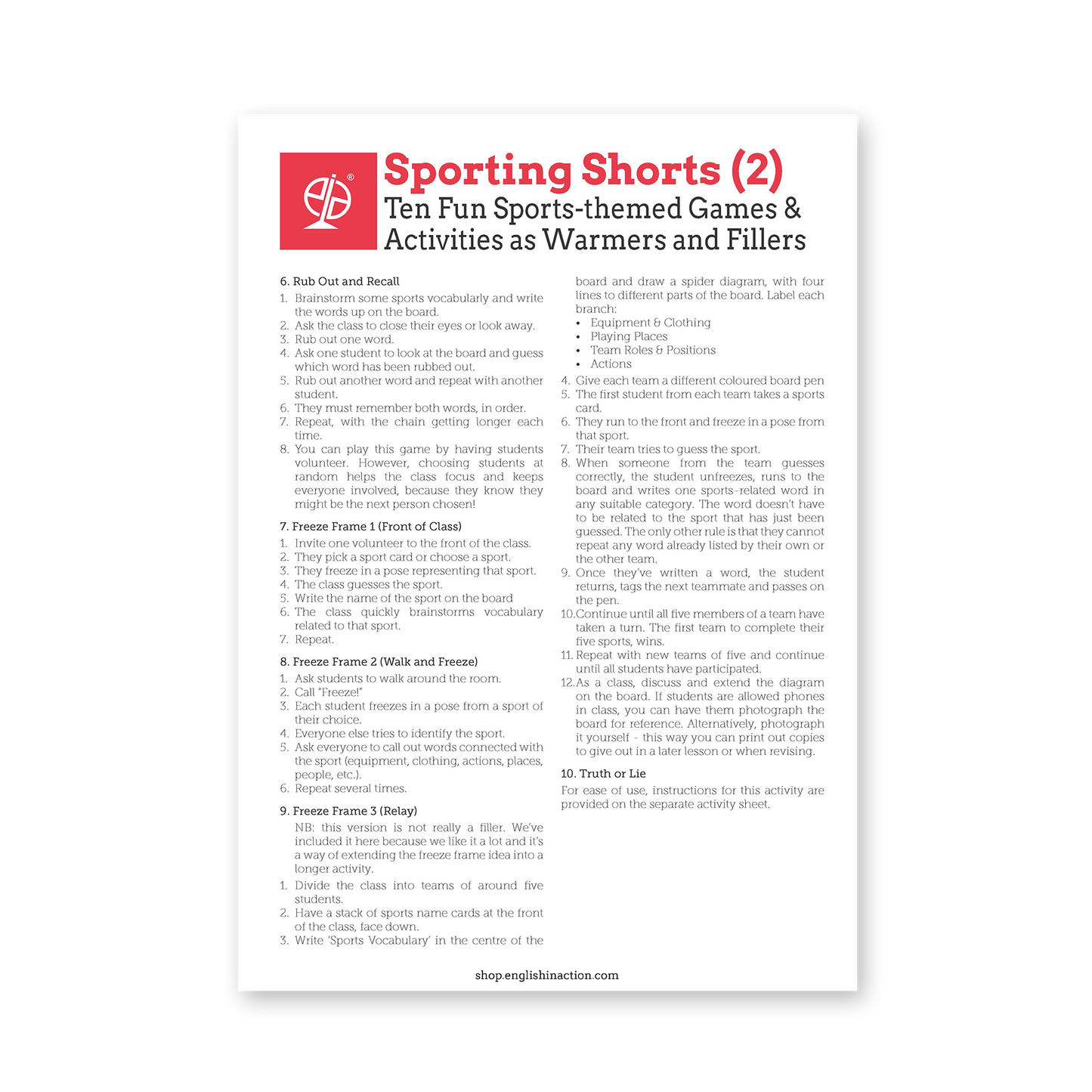 Sporting Shorts | Sports Warm Up and Filler Activities for EFL
