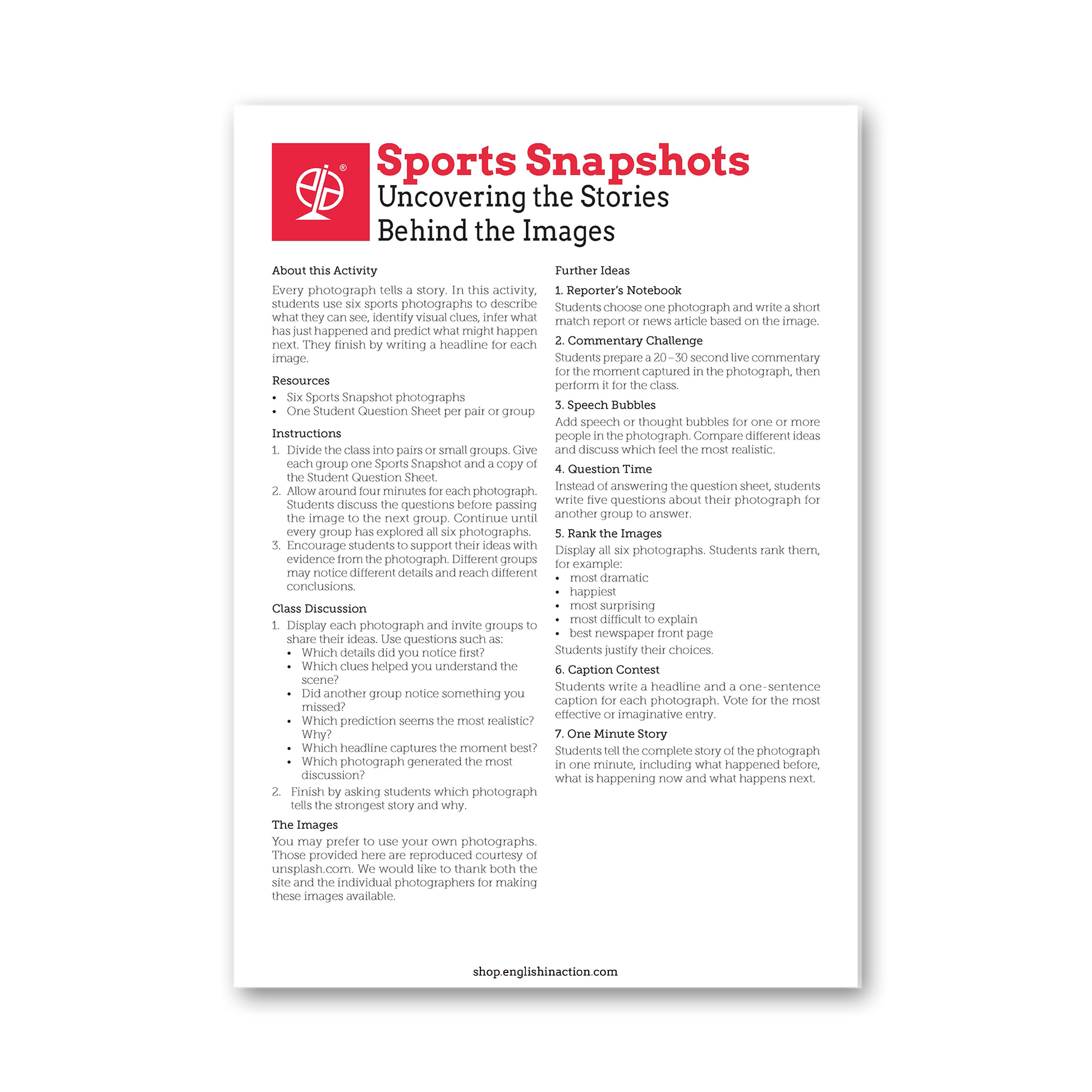Sports Snapshots | Picture Description and Speaking Activities - TEFL-Toolkit.com