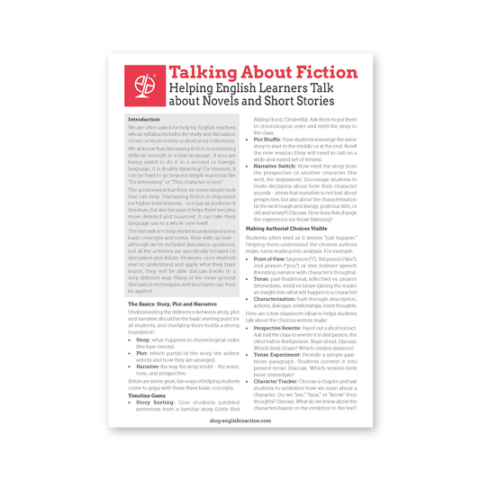 Talking About Fiction | ESL Resource for Analysing Stories, Vocabulary Building and Literary Discussion - TEFL-Toolkit.com