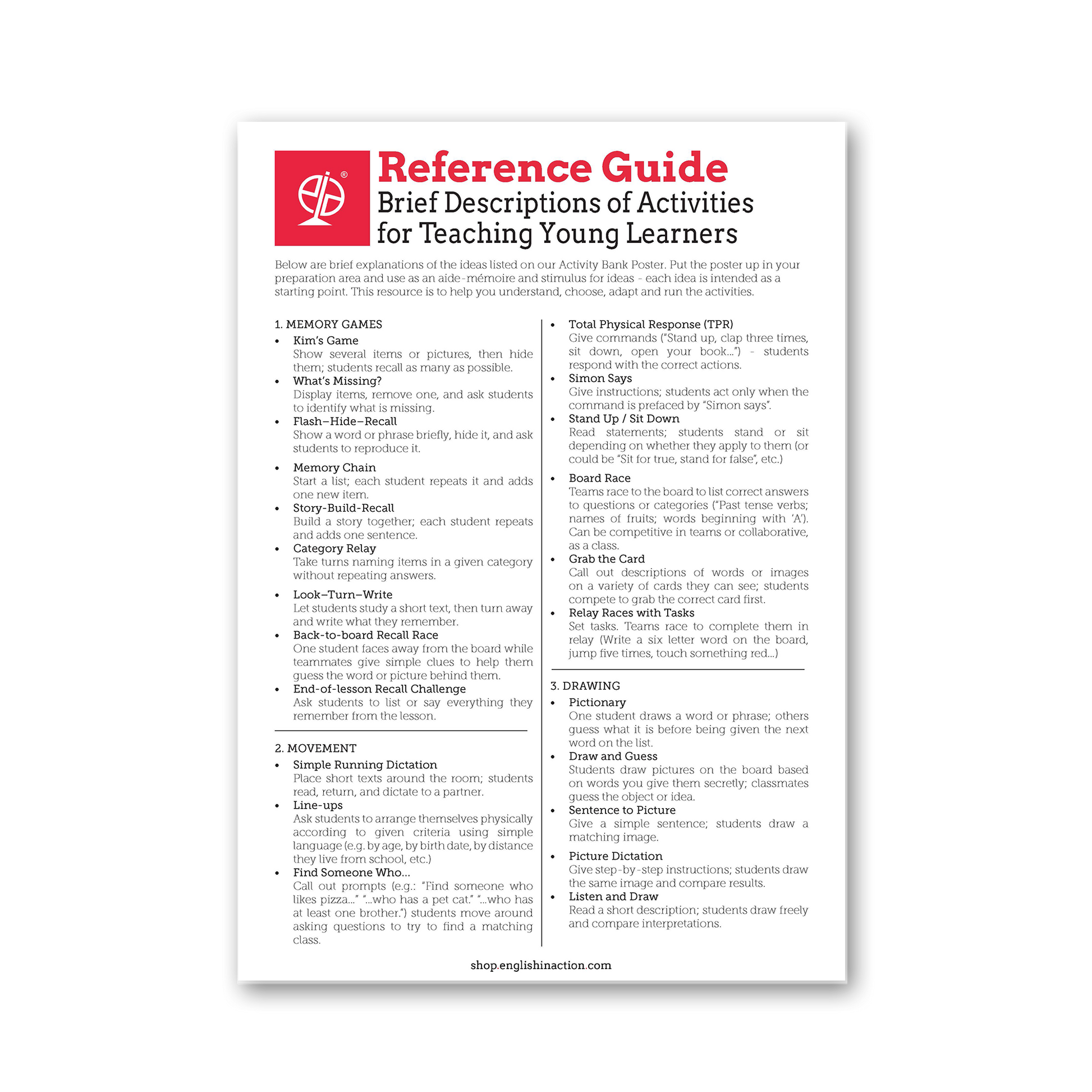 Teaching Young Learners | EFL Activity Poster and Classroom Reference Guide - TEFL-Toolkit.com