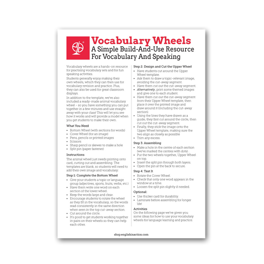 Vocabulary Wheels | Build-and-Use Vocabulary Activities for EFL - TEFL-Toolkit.com
