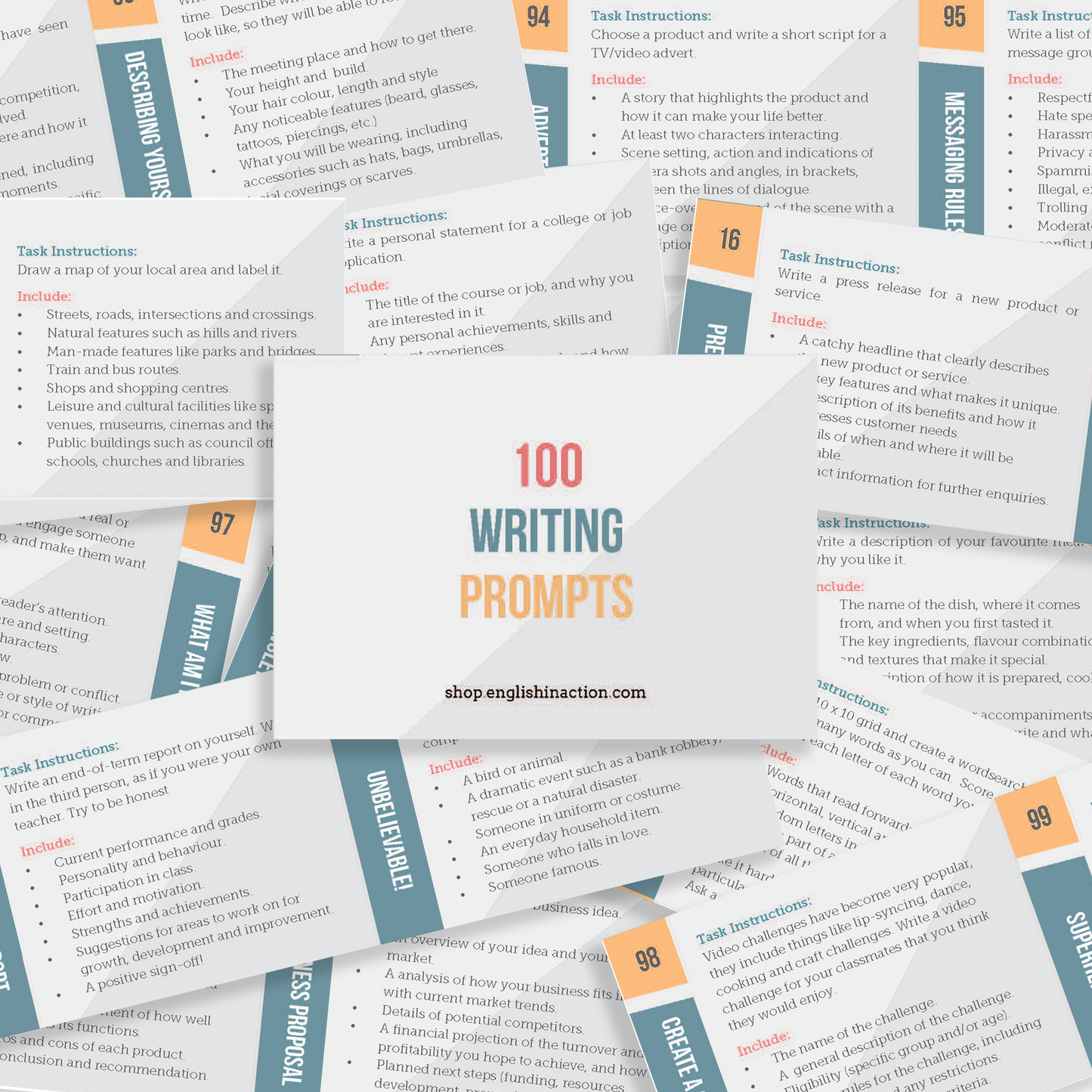 100 Writing Prompts | TEFL Activity Cards