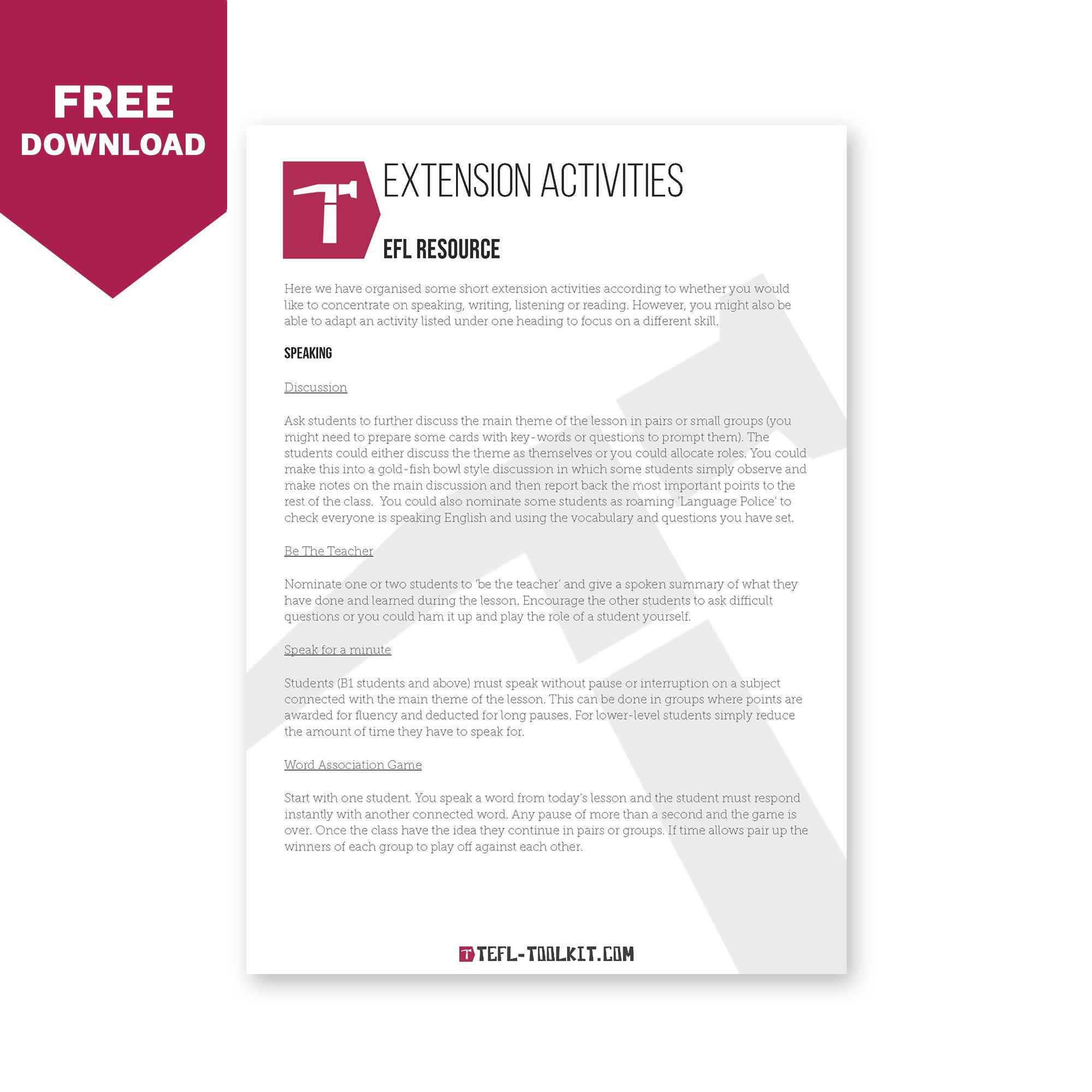 Extention Activity TEFL/ESOL Extension Activities | EFL Resource – TEFL-Toolkit.com